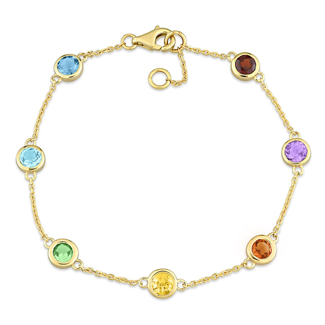 Mixed Semi-Precious Gemstone Yellow Gold Station Bracelet