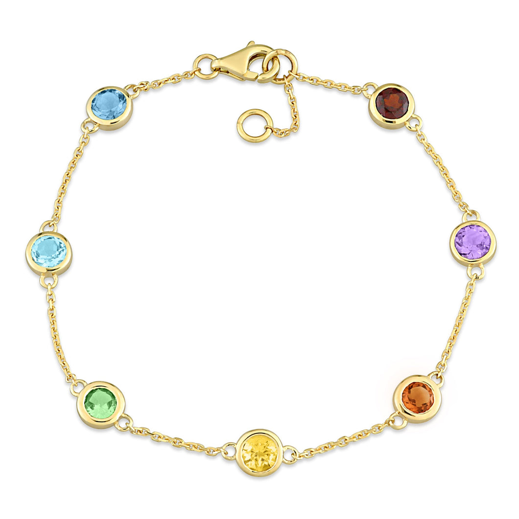 Mixed Semi-Precious Gemstone Yellow Gold Station Bracelet