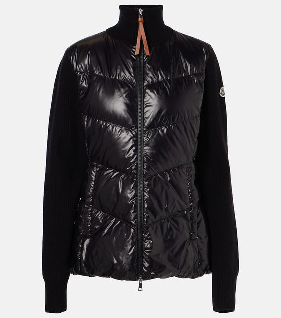 Moncler Down-paneled wool-trimmed cardigan