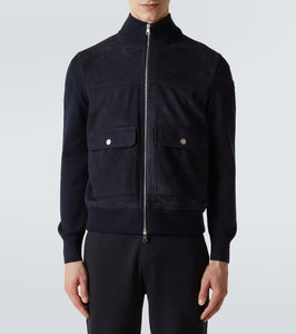 Moncler Suede-trimmed wool and cotton jacket