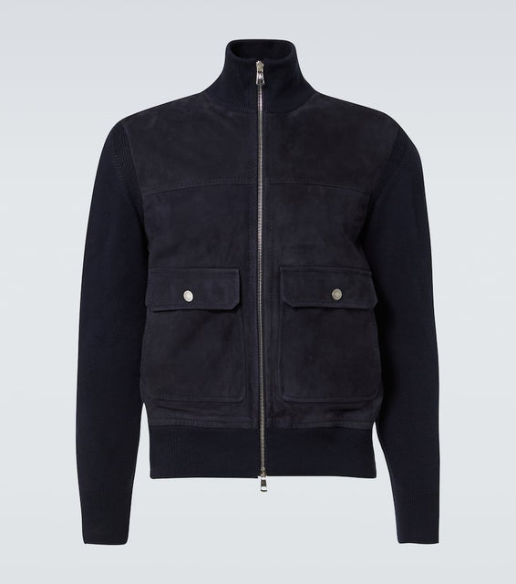 Moncler Suede-trimmed wool and cotton jacket