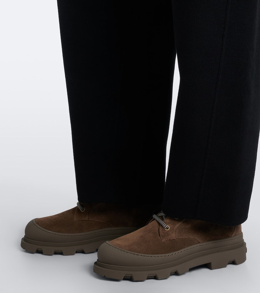 Moncler Vera shearling-trimmed suede lace-up boots in Brown - Flat Boots
