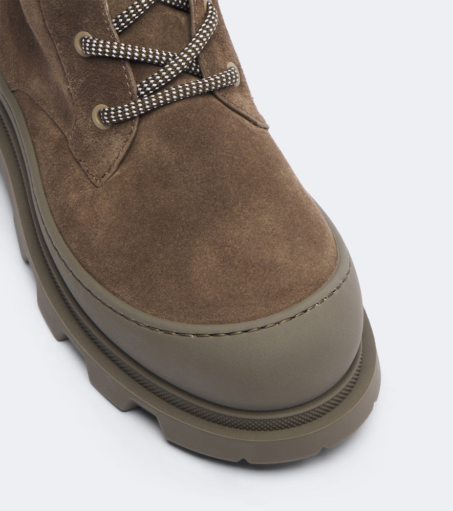 Moncler Vera shearling-trimmed suede lace-up boots in Brown - Flat Boots