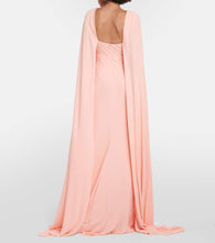 Monique Lhuillier Caped keyhole satin gown