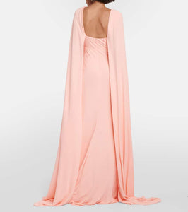 Monique Lhuillier Caped keyhole satin gown