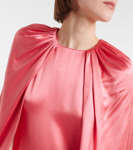 Monique Lhuillier Caped silk satin gown