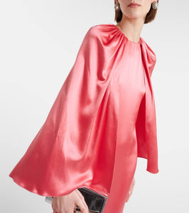 Monique Lhuillier Caped silk satin gown