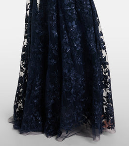 Monique Lhuillier Floral embroidered tulle gown
