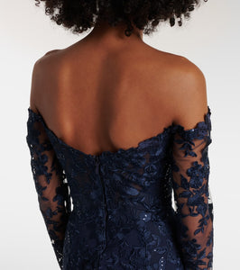 Monique Lhuillier Floral embroidered tulle gown