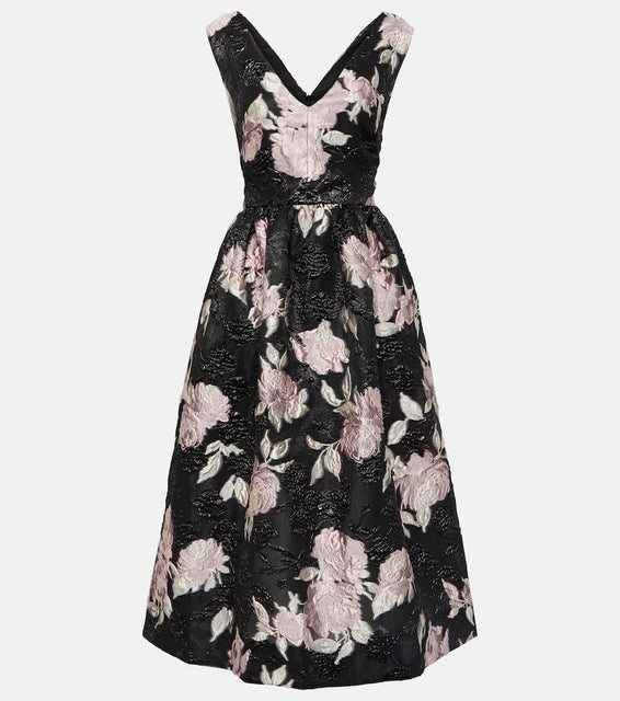 Monique Lhuillier Floral jacquard midi dress