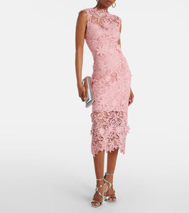 Monique Lhuillier Floral lace guipure midi dress