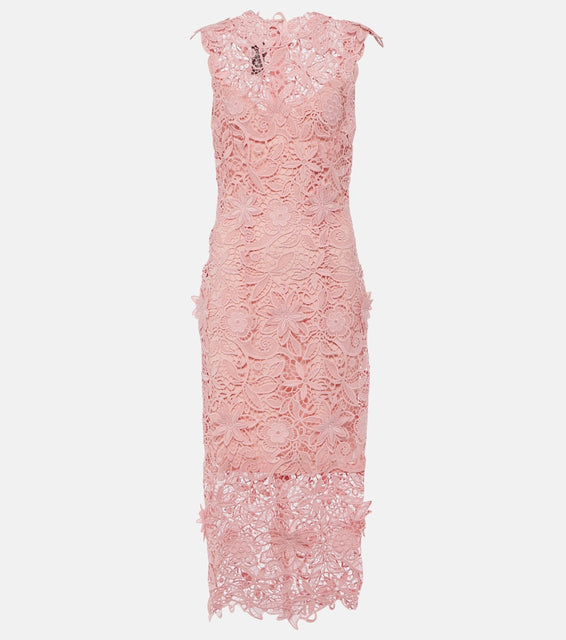 Monique Lhuillier Floral lace guipure midi dress