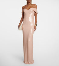 Monique Lhuillier Sequined off-shoulder gown