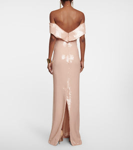 Monique Lhuillier Sequined off-shoulder gown