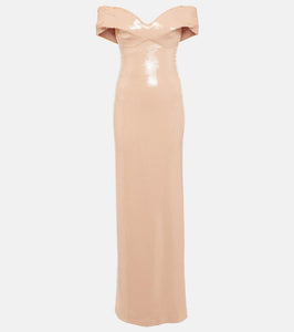 Monique Lhuillier Sequined off-shoulder gown