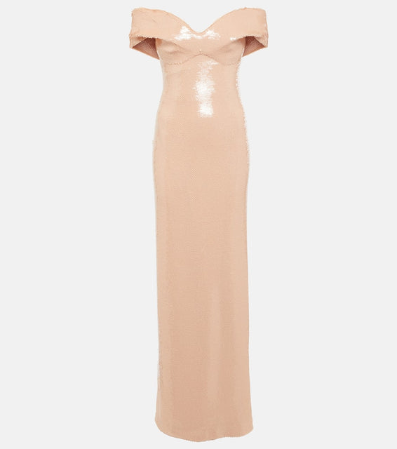 Monique Lhuillier Sequined off-shoulder gown