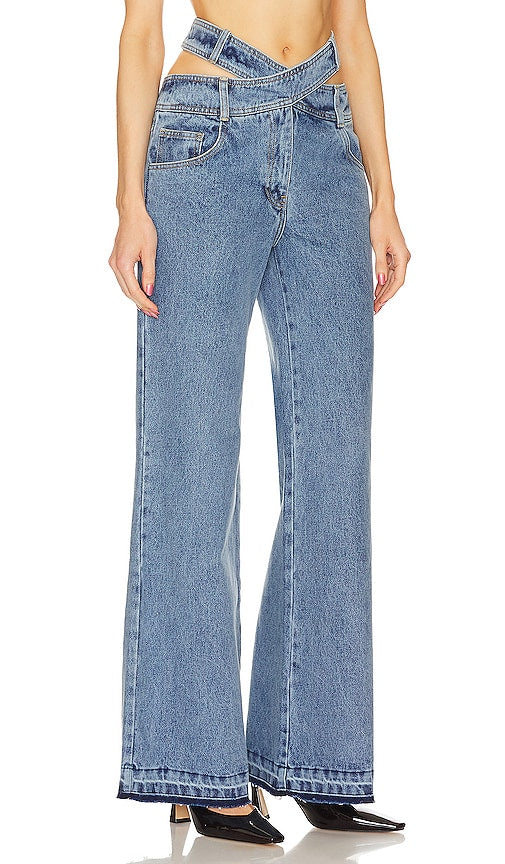 Monse Criss Cross Waist Pant in Blue