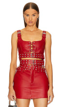 Monse Double Belted Leather Bra Top in Red - Haut soutien-gorge en cuir à double ceinture Monse en rouge - Monse 红色双腰带皮革文胸上衣 - Monse BH-Oberteil aus Leder mit doppeltem Gürtel in Rot - Monse 더블 벨트 가죽 브라탑 레드 색상 - Top reggiseno in pelle Monse con doppia cintura in rosso