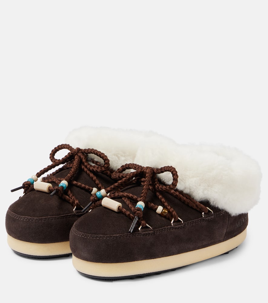 Moon Boot Faux fur-trimmed suede mules