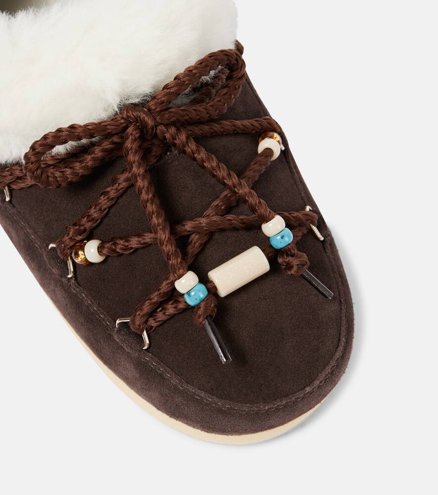 Moon Boot Faux fur-trimmed suede mules