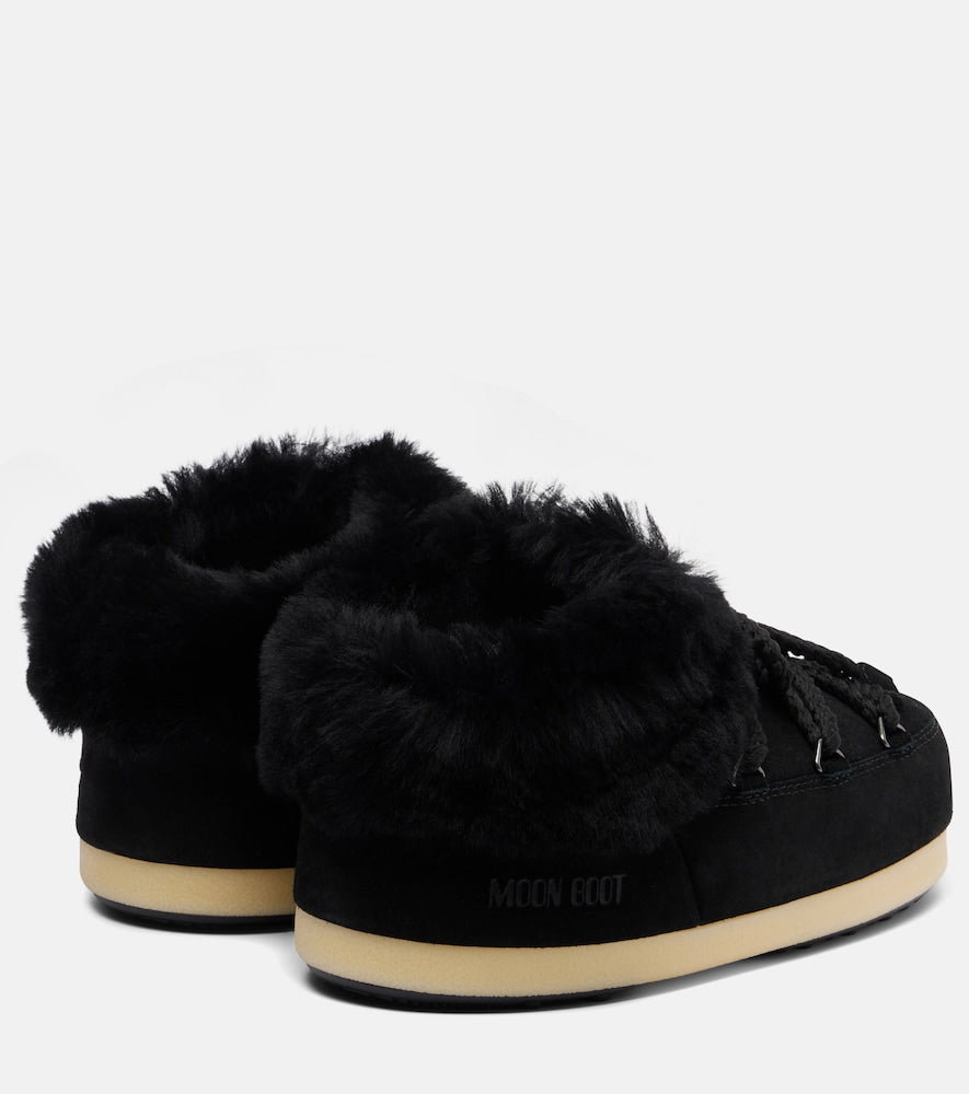 Black Moon Boot EVX shearling-trimmed suede mules - Flat Boots