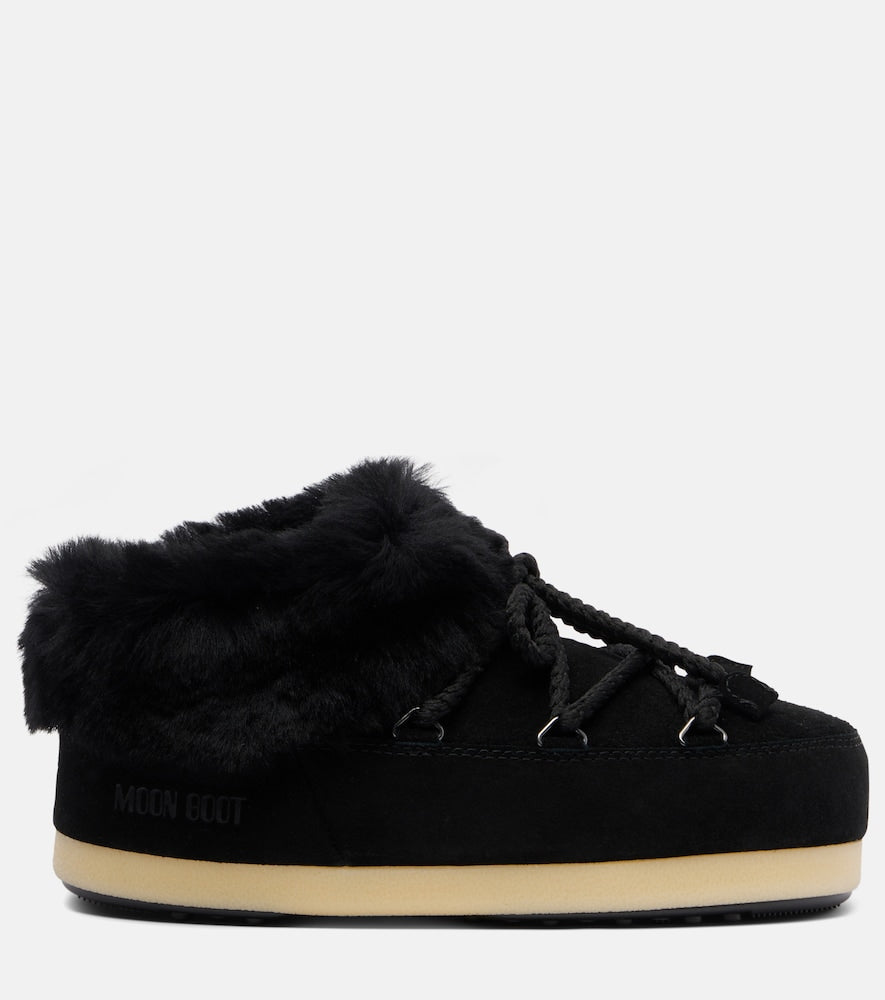 Black Moon Boot EVX shearling-trimmed suede mules - Flat Boots