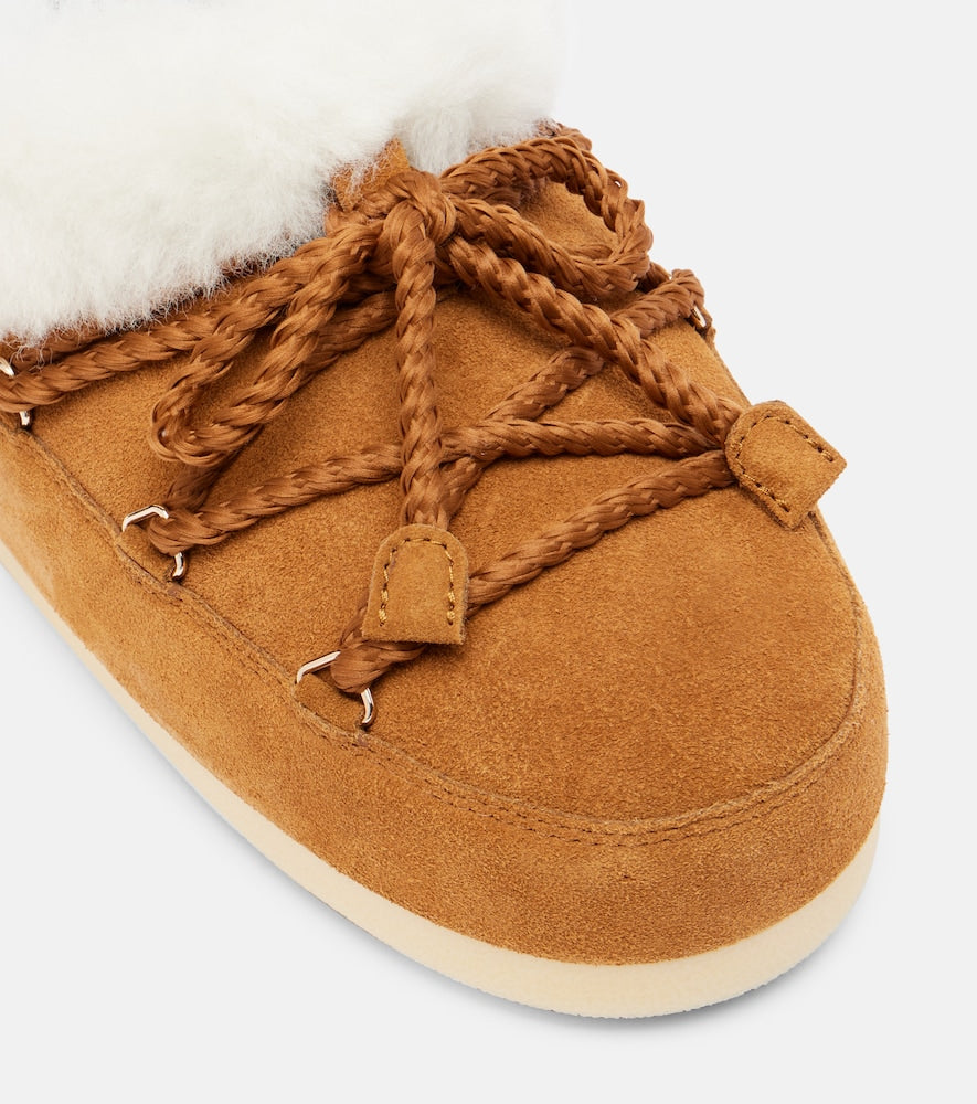 Brown Moon Boot EVX shearling-trimmed suede mules - Flat Boots