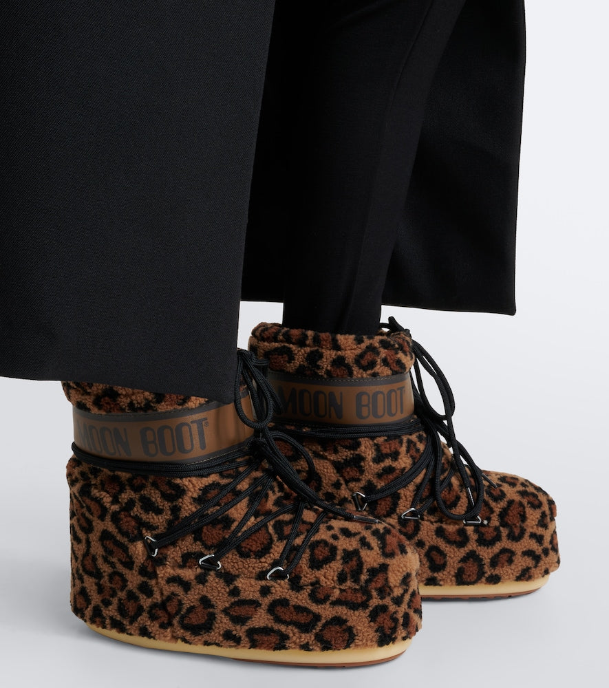 Brown Moon Boot Icon Low leopard-print teddy snow boots - Flat Boots