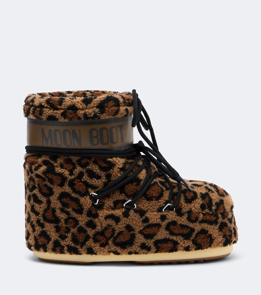 Brown Moon Boot Icon Low leopard-print teddy snow boots - Flat Boots