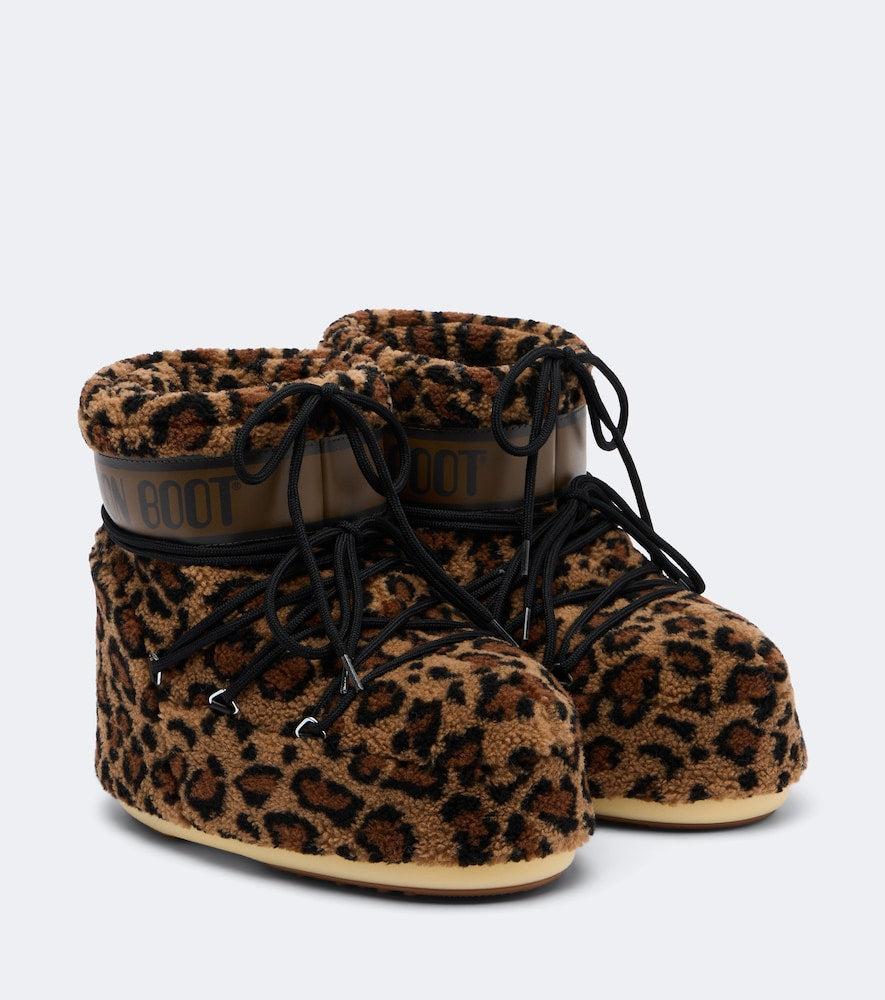 Brown Moon Boot Icon Low leopard-print teddy snow boots - Flat Boots