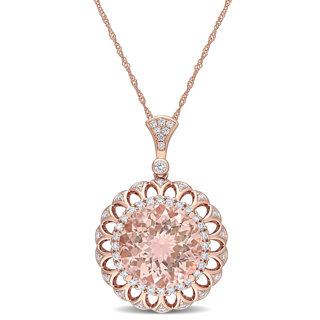 Morganite and 3/4ctw Diamond Open Medallioni Rose Gold Pendant Necklace