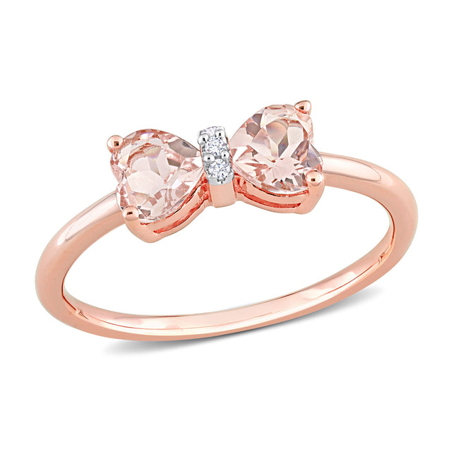 Morganite and Diamond Accent Rose Gold Bow Ring - Size 5