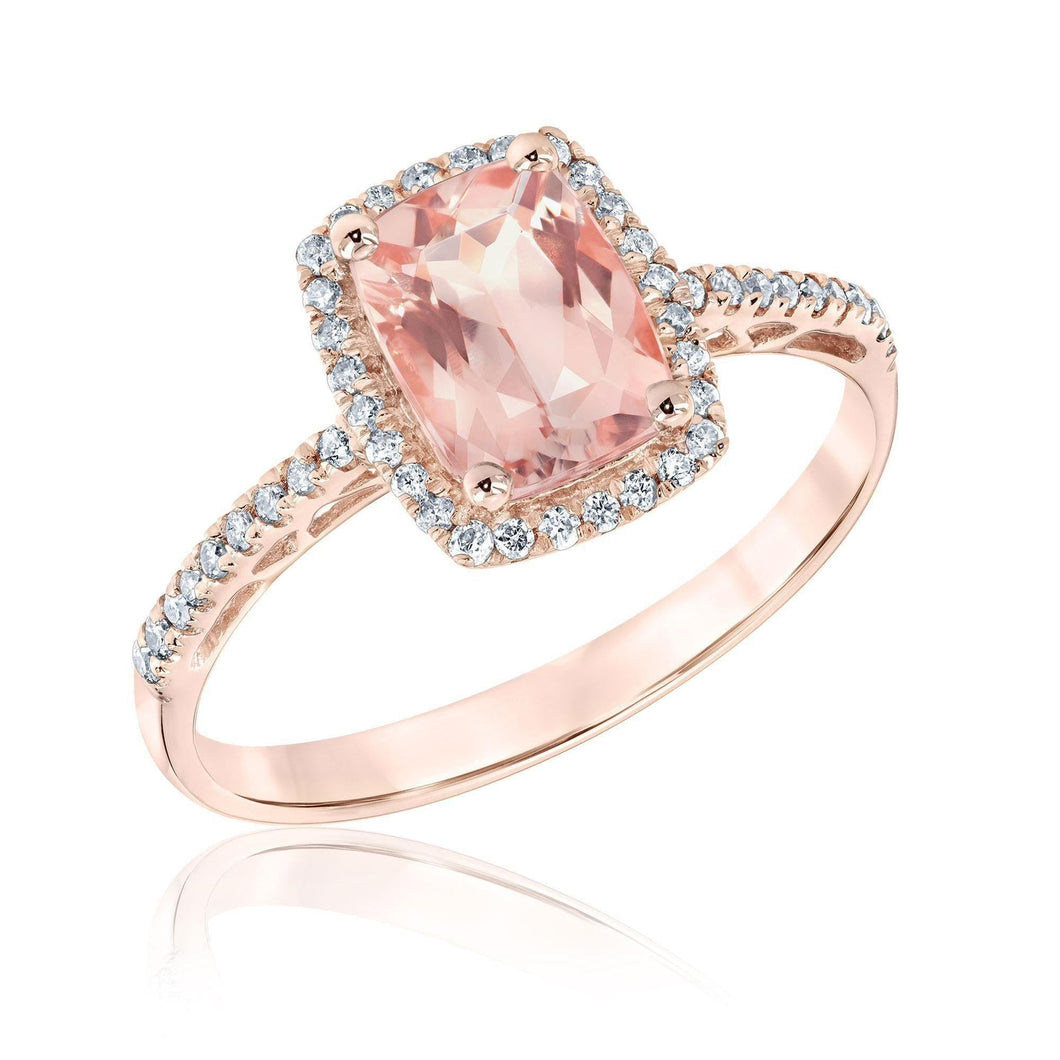 Morganite and Diamond Halo Ring 1/5ctw