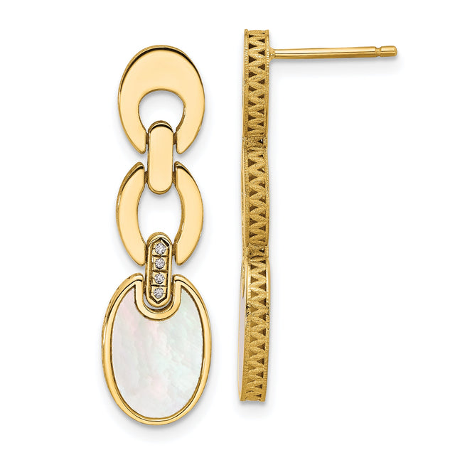 Mother-of-Pearl and 1/20ctw Diamond Yellow Gold Drop Earrings
