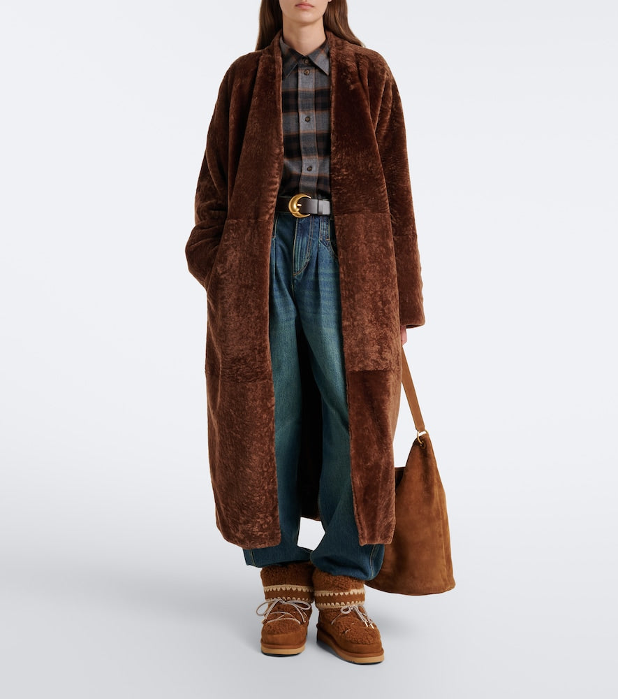 Mou 18 suede-trimmed shearling ankle boots (Brown) - Flat Boots