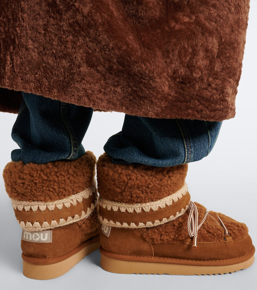 Mou 18 suede-trimmed shearling ankle boots (Brown) - Flat Boots