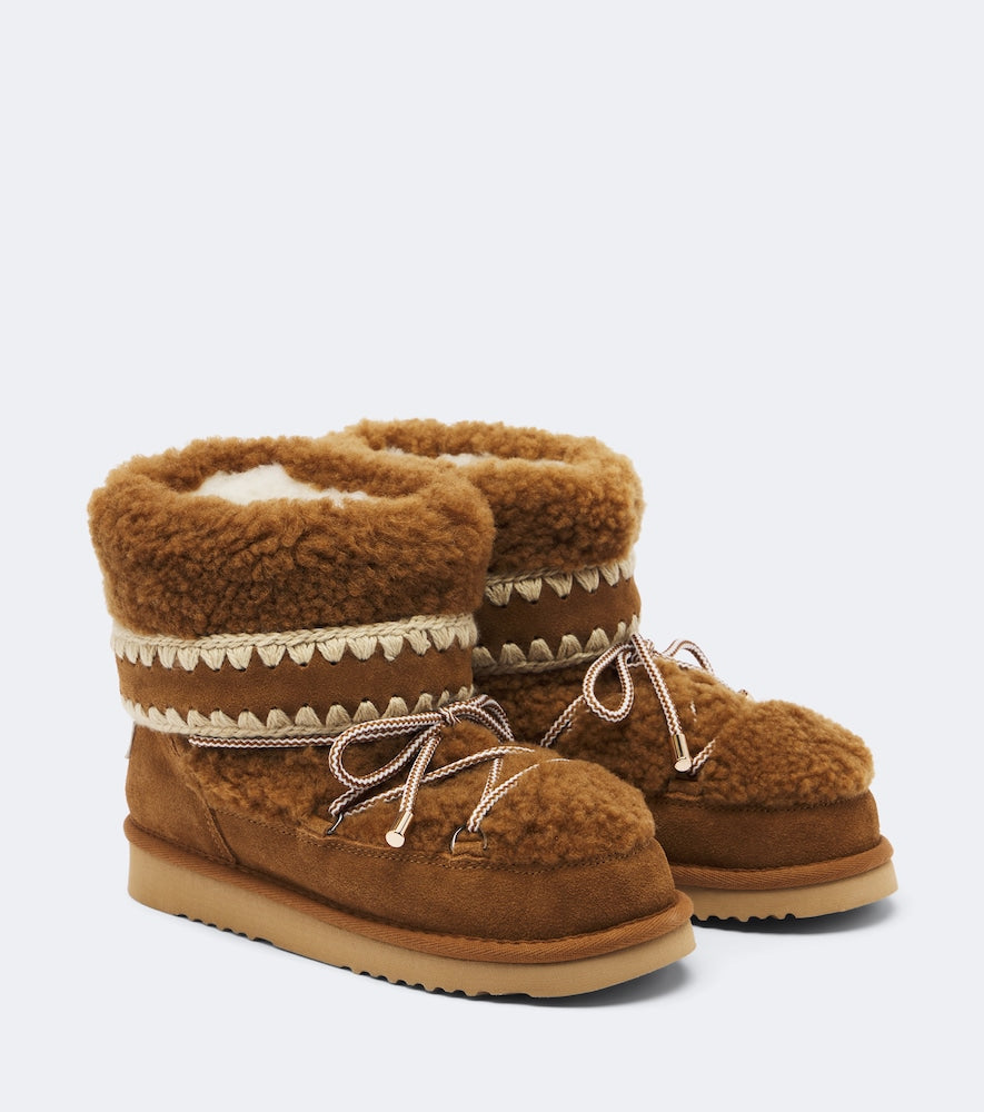 Mou 18 suede-trimmed shearling ankle boots (Brown) - Flat Boots
