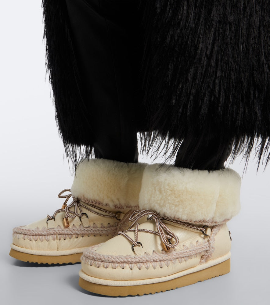 Mou 24 shearling-lined leather ankle boots - White Flat Boots