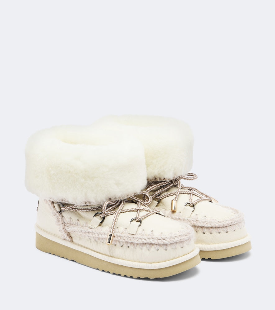 Mou 24 shearling-lined leather ankle boots - White Flat Boots