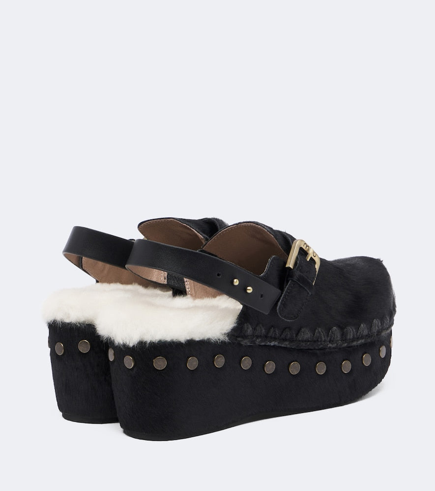 Mou Shearling-lined calf hair clogs in Black - Mid Heel Pumps