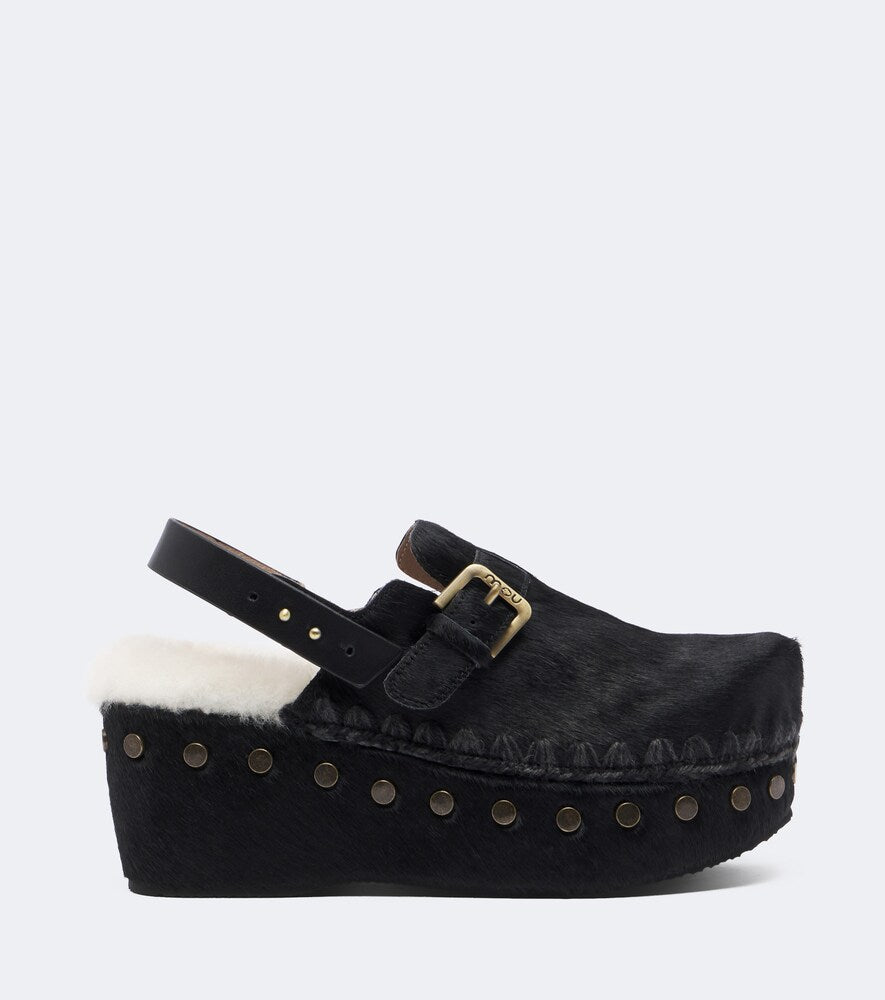 Mou Shearling-lined calf hair clogs in Black - Mid Heel Pumps