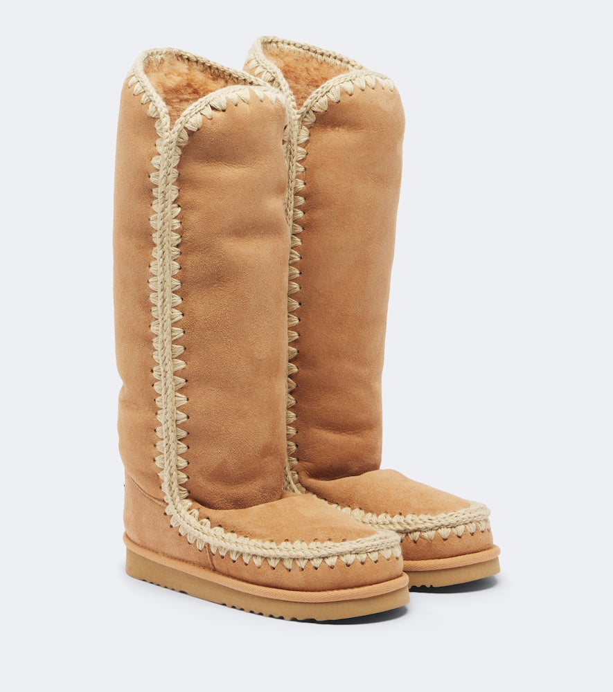 Mou Shearling-lined suede knee-high boots (Brown) - Flat Boots