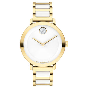 Movado BOLD Evolution 2.0 Gold Plated and White Ceramic Watch 34mm - 3601238