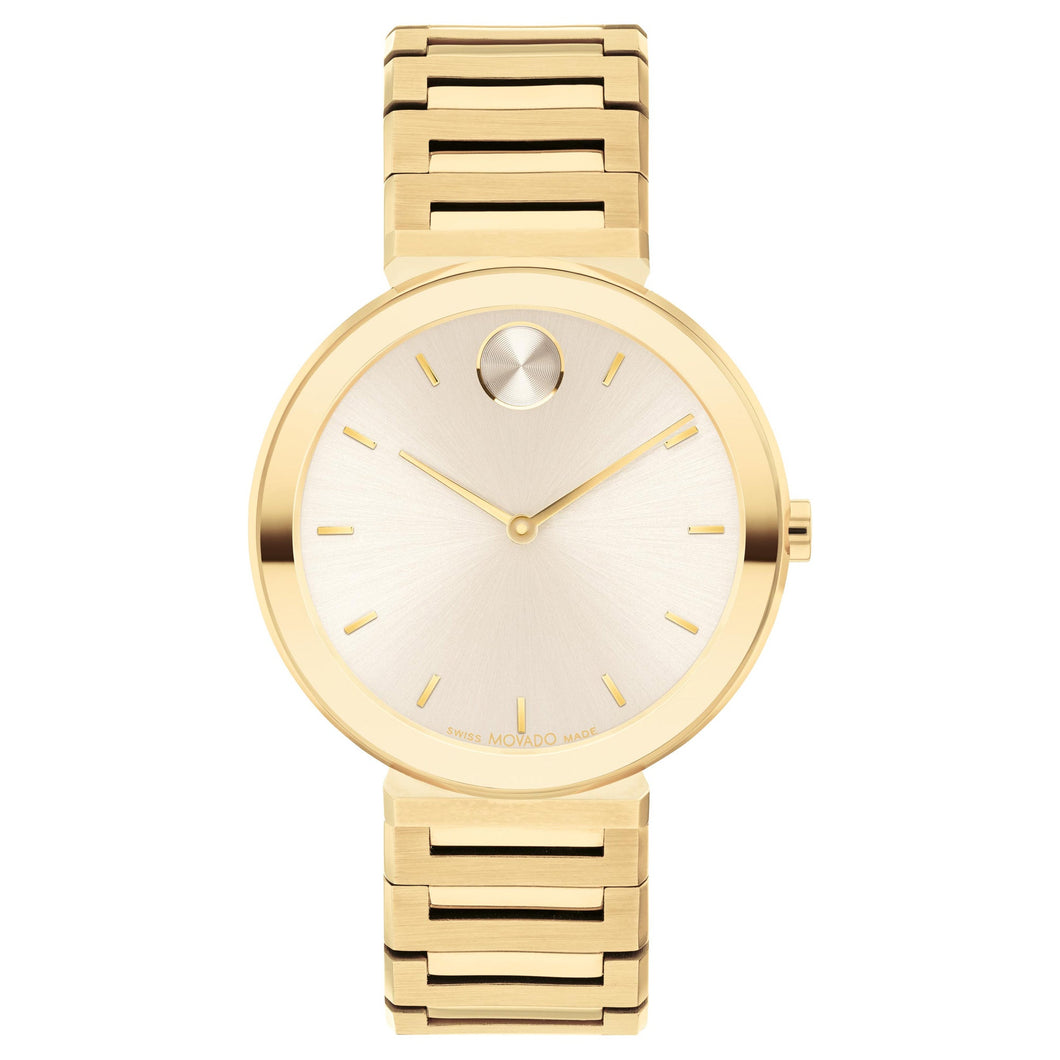 Movado BOLD Horizon Chalk Dial Pale Yellow Gold-Tone Stainless Steel Watch | 34mm | 3601088