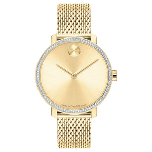 Movado BOLD Shimmer Crystal Bezel and Pale Gold Ionic-Plated Mesh Bracelet Watch | 34mm | 3600841