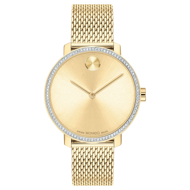 Movado BOLD Shimmer Crystal Bezel and Pale Gold Ionic-Plated Mesh Bracelet Watch | 34mm | 3600841