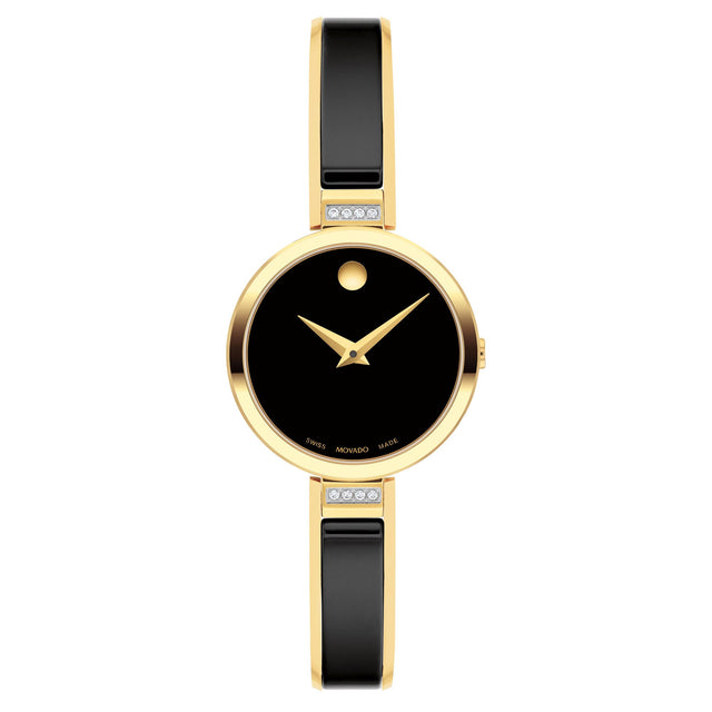 Movado Moda Yellow Gold PVD and Black Ceramic Bangle Bracelet Watch | 24mm | 0607716