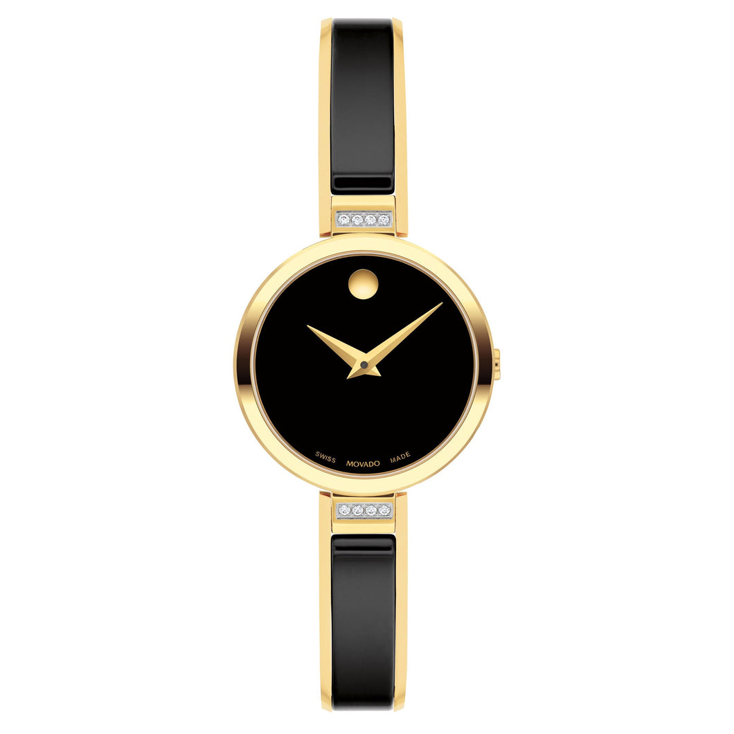 Movado Moda Yellow Gold PVD and Black Ceramic Bangle Bracelet Watch | 24mm | 0607716