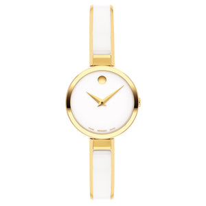 Movado Moda Yellow Gold PVD and White Ceramic Bangle Bracelet Watch | 24mm | 0607715