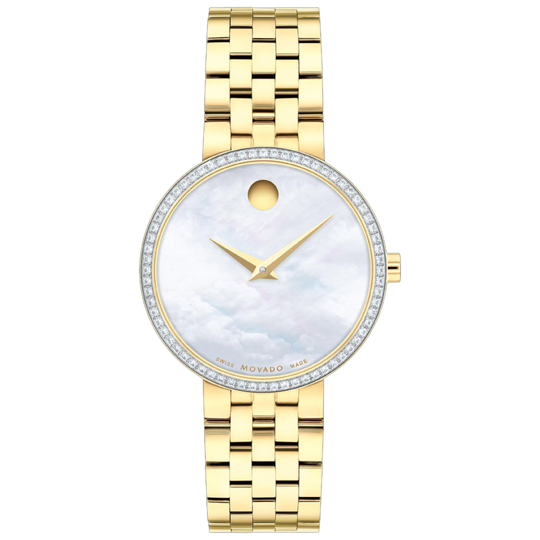 Movado Museum Classic Diamond Mother-of-Pearl Dial Gold-Tone Stainless Steel Watch 29.5mm - 0607815